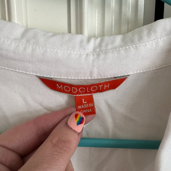 Modcloth white top w/ embroidered fox at the pocket, women's size large - Picture 4 of 8